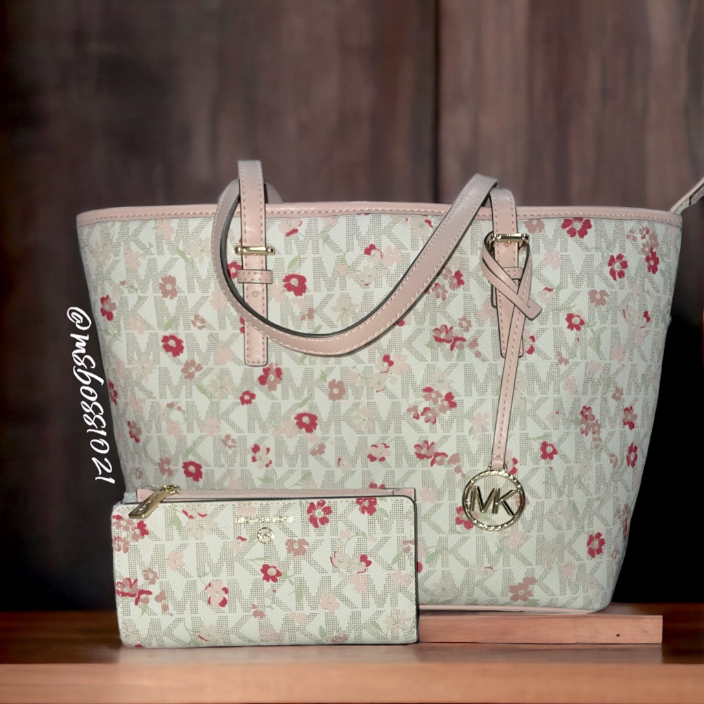Michael Kors Jet Set Logo Floral Md Carryall Tote Set